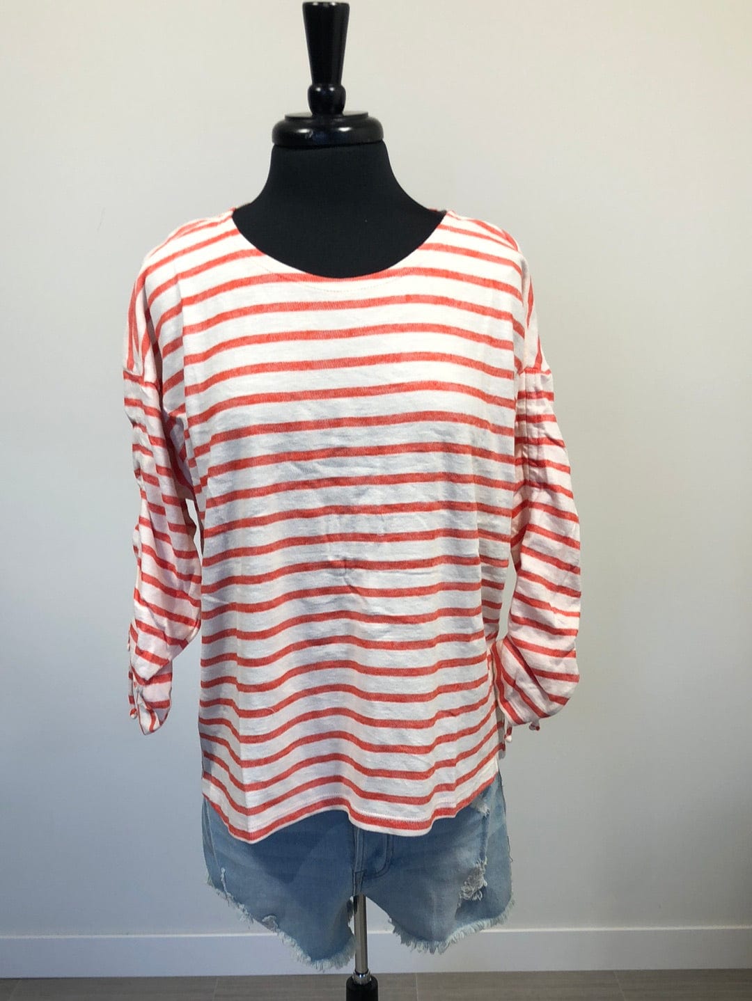 Coral Stripe Knit Top