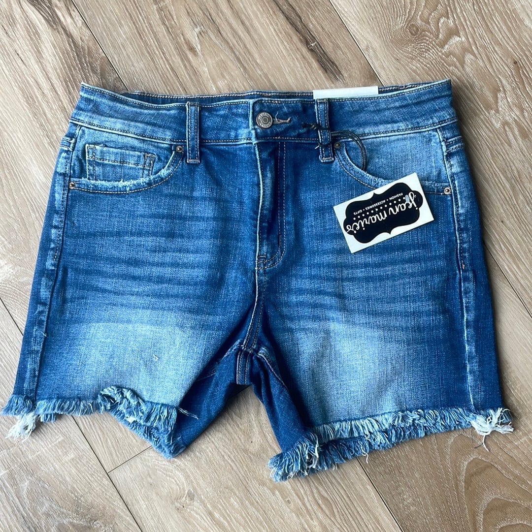 Mid Rise Raw Frayed Hem Shorts