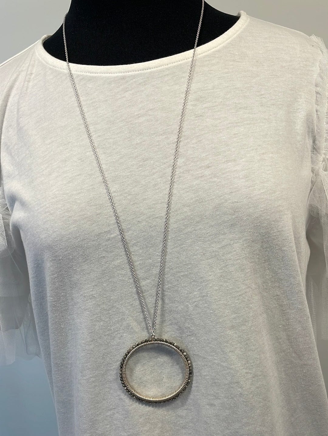 Silver Beaded Circle Necklace