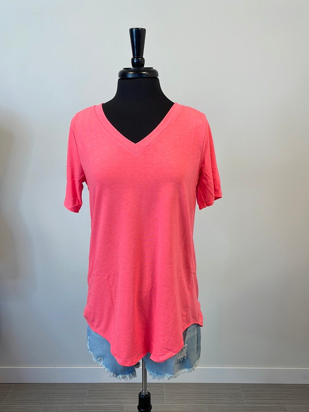 Neon Coral Pink Soft V-Neck Tee