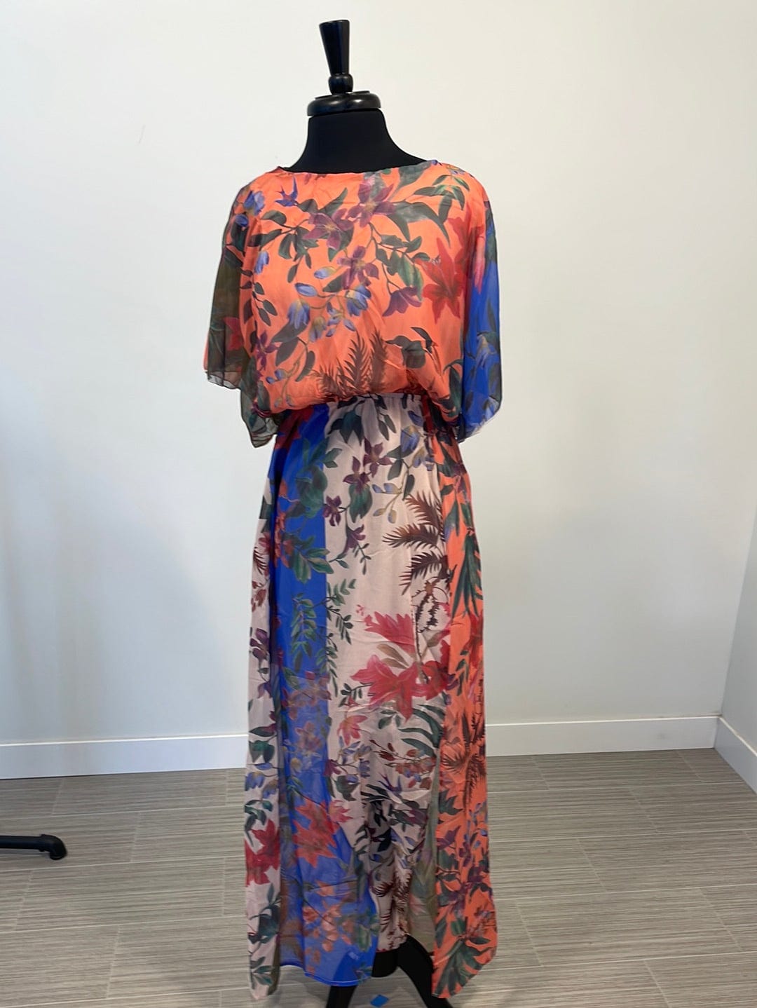 Orange & Blue Print Maxi Dress