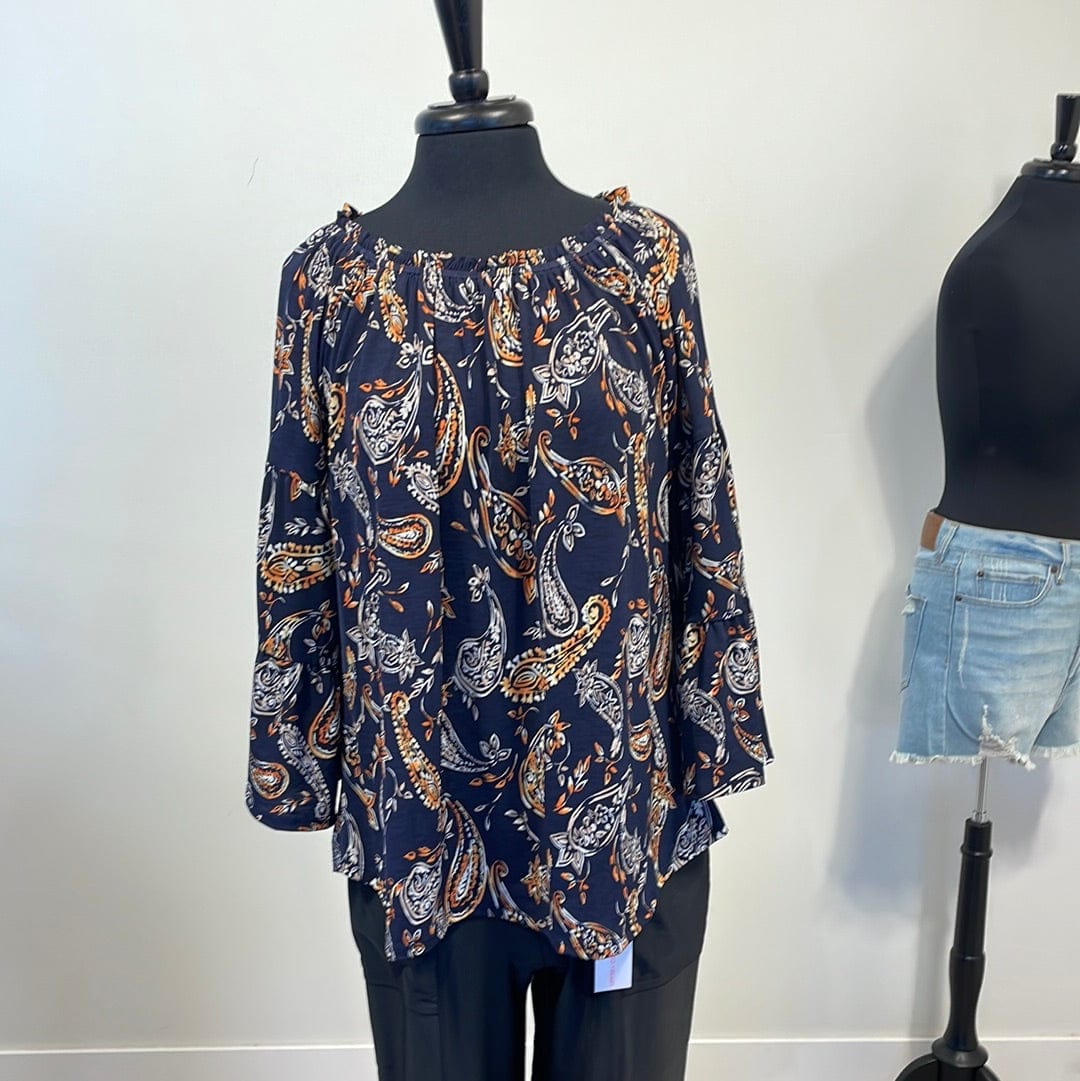 Navy & Rust Paisley Top