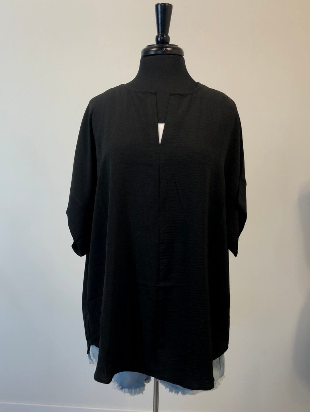 Black Breezy V-Neck Blouse