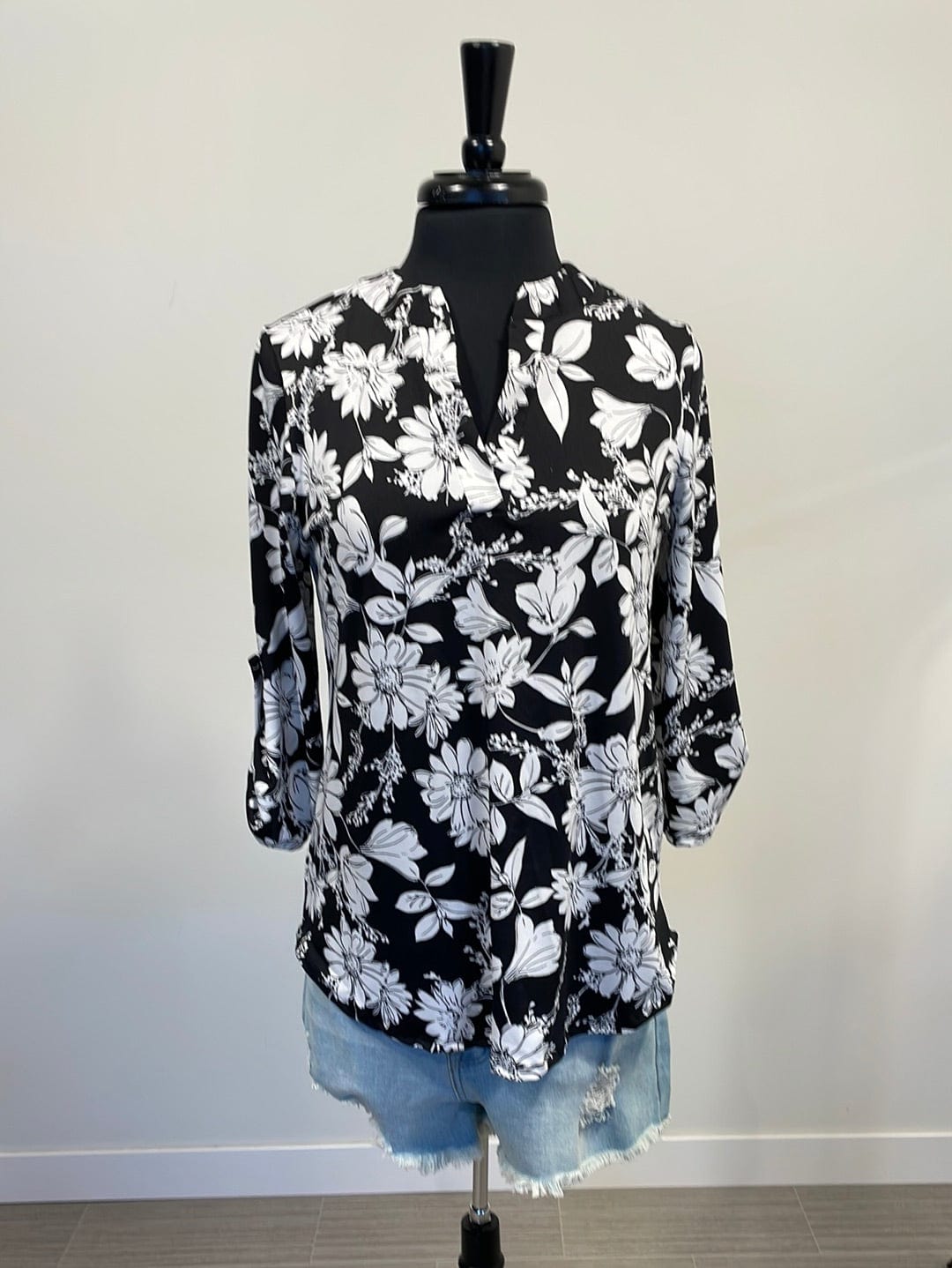 Black Large Print Floral Gabby Top