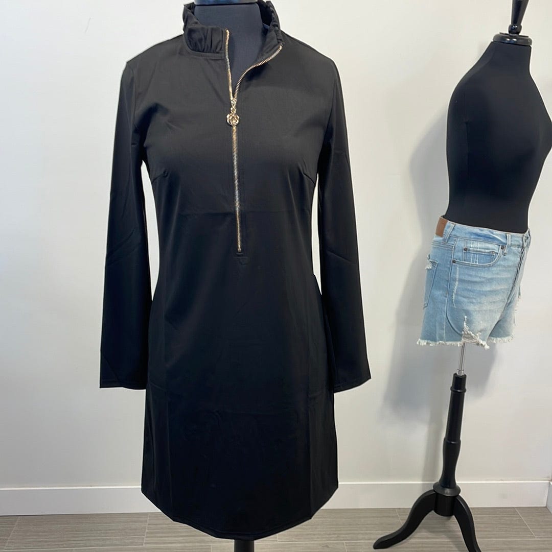 Black Aria Quarter Zip Shift Dress