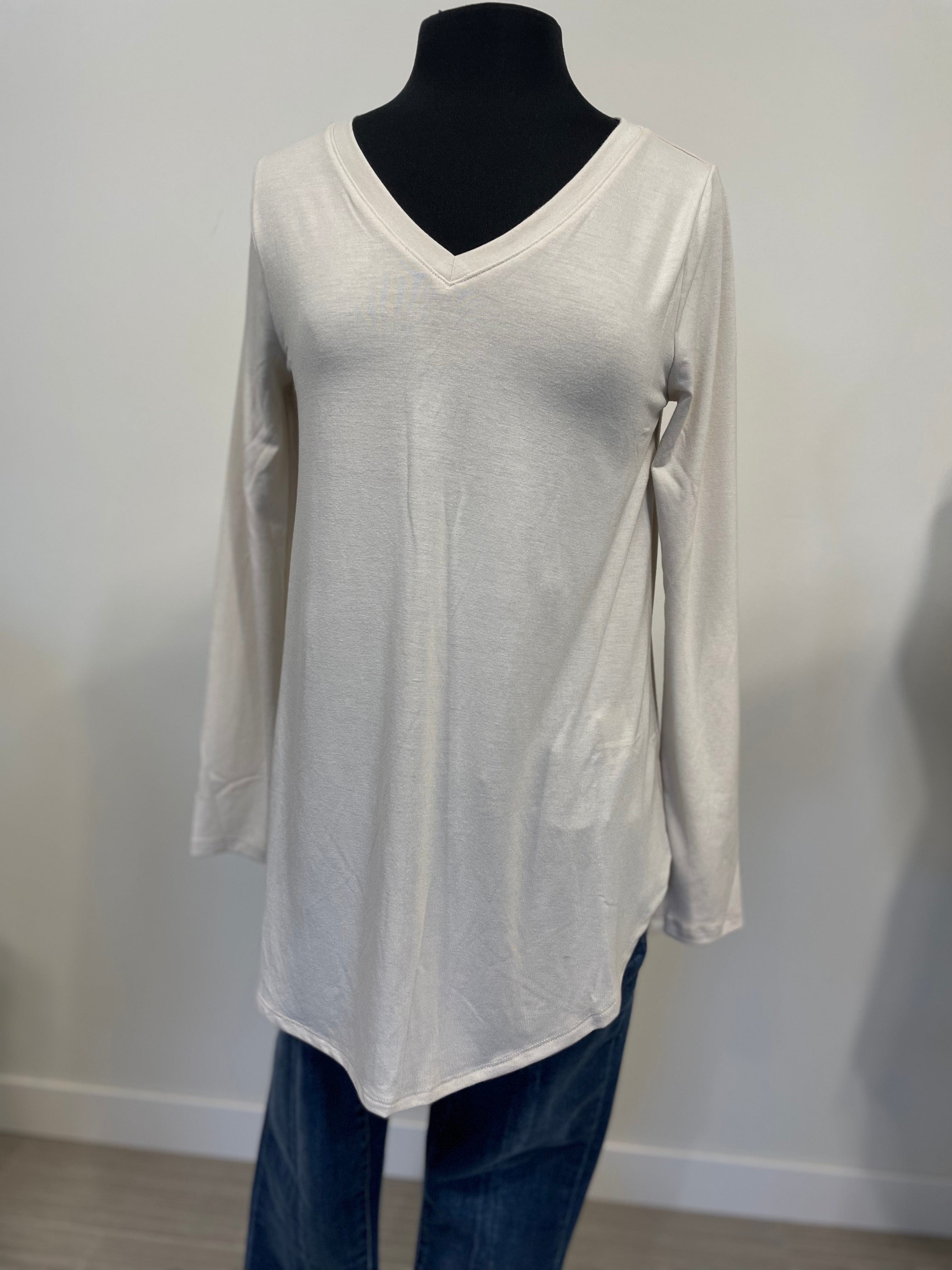 Everyday Sand Beige V-Neck Long Sleeve Top