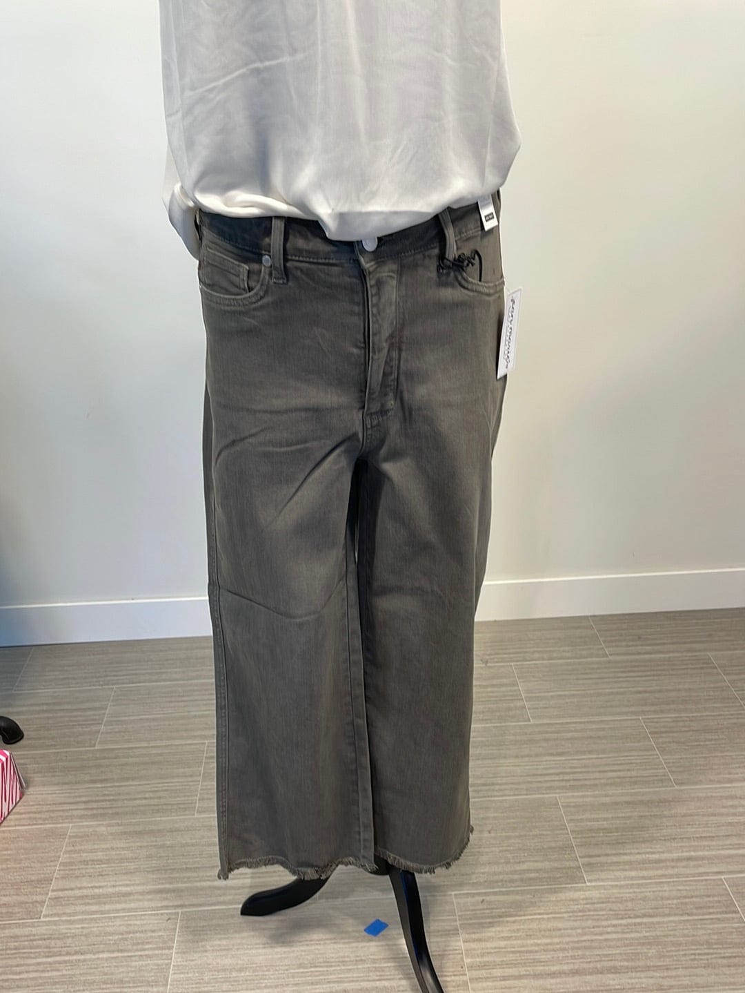 Olive Control Top Fray Hem Drop Wide Leg