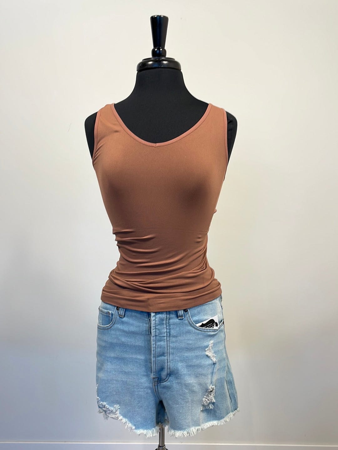 Mocha Reversible V U Neck Tank