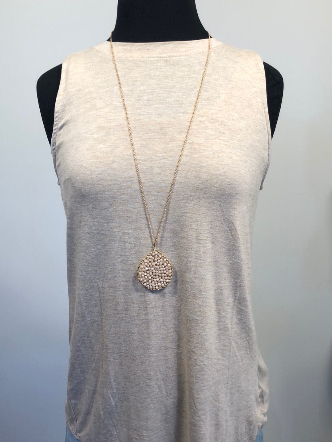 Beige Beaded Pendant Necklace