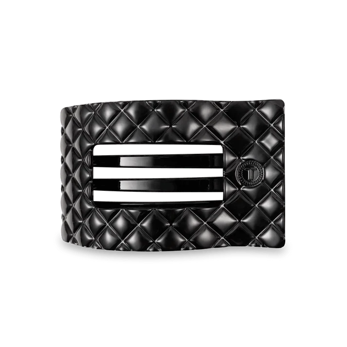 Jet Black Quilted Medium Flat Rectangle Clip