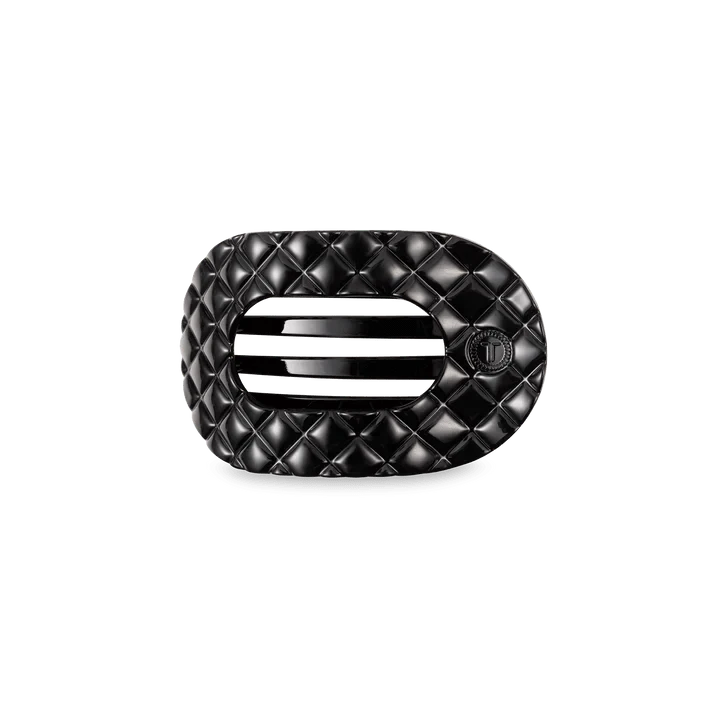 Jet Black Quilted Small Flat Round Clip