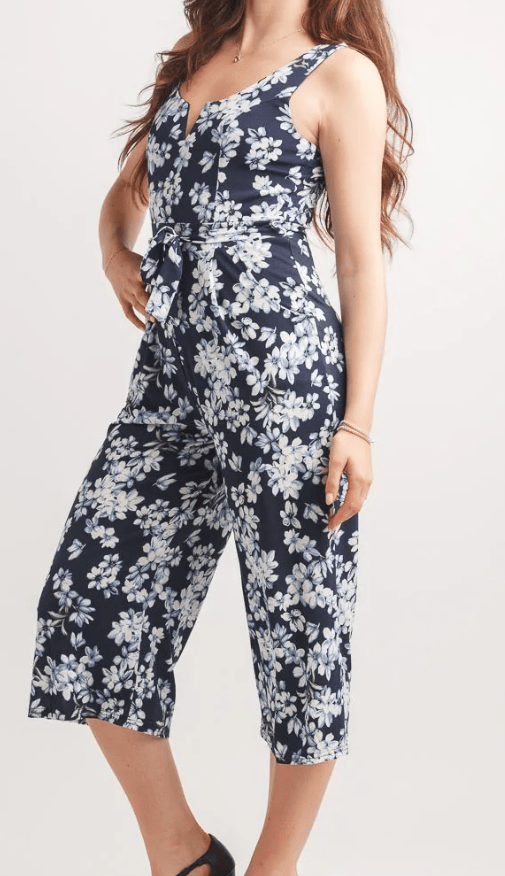 Blue Floral Stretch Jumpsuit