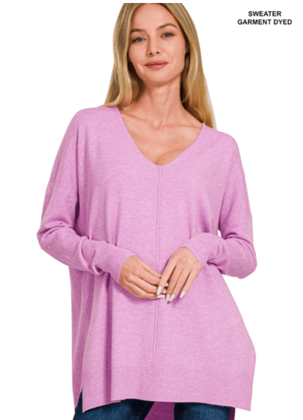 Heathered Mauve V-Neck Butter Sweater