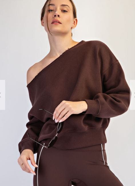 Espresso French Terry Off Shoulder Sweatshirt