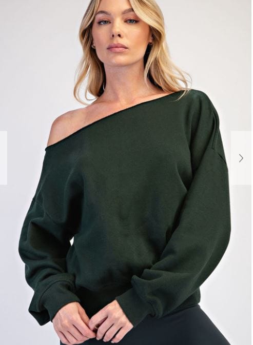 Regency Green French Terry Off Shoulder Sweatshirt