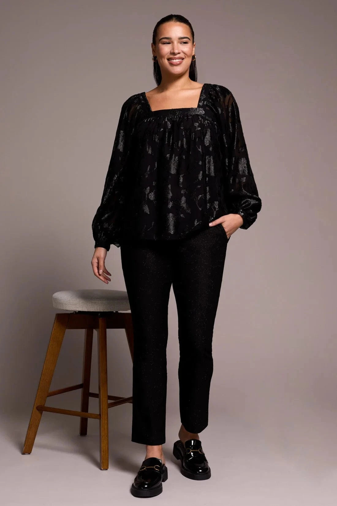 Black Chiffon Square Neck Blouse