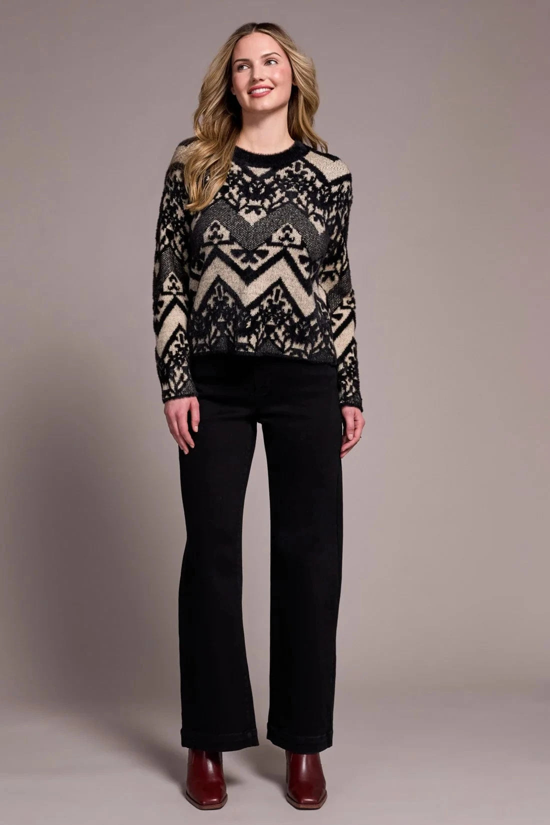 Double-Knit Eyelash Yarn Crew Neck Sweater