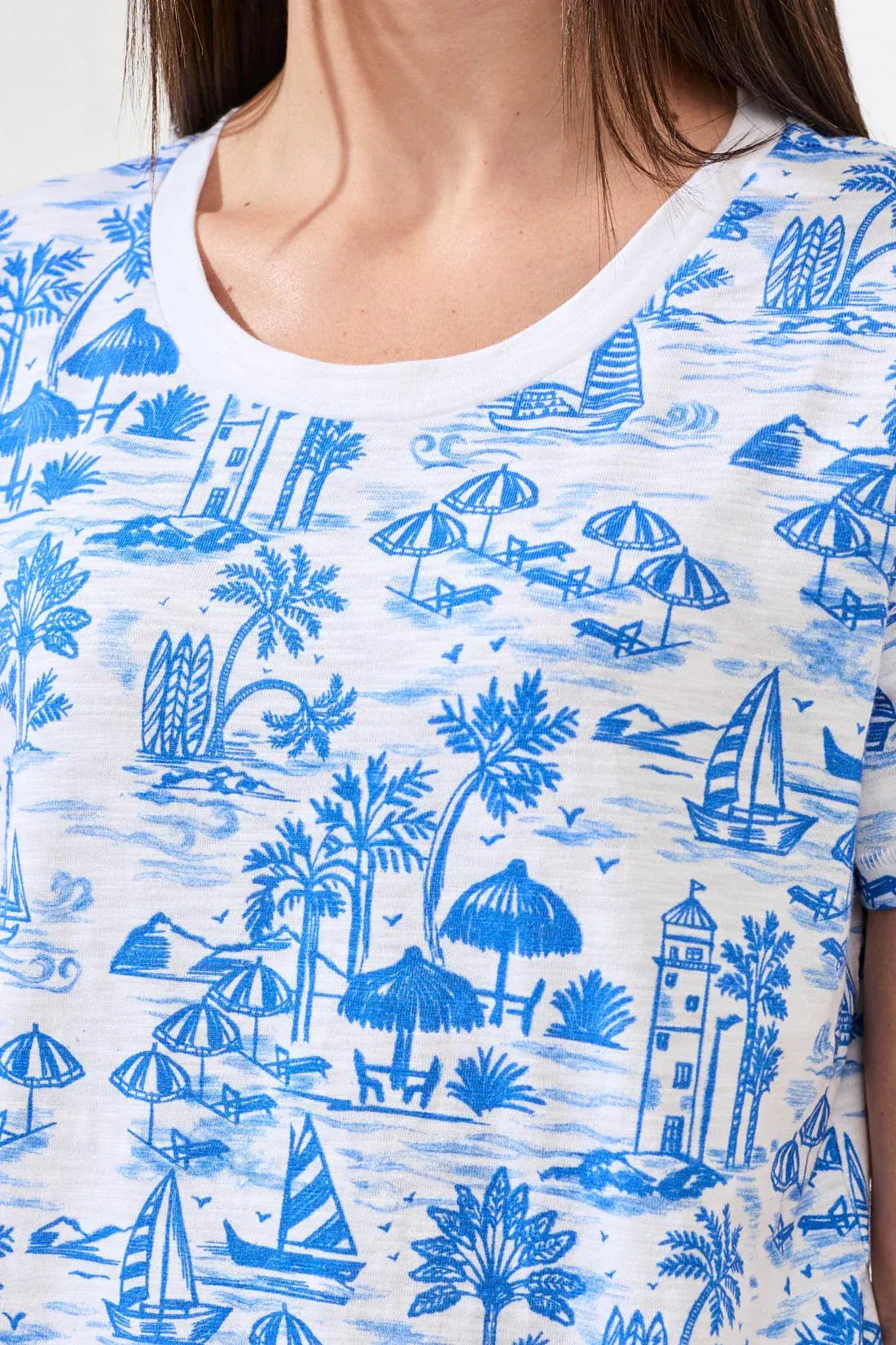Royal Printed Slub Knit Crew Neck Top
