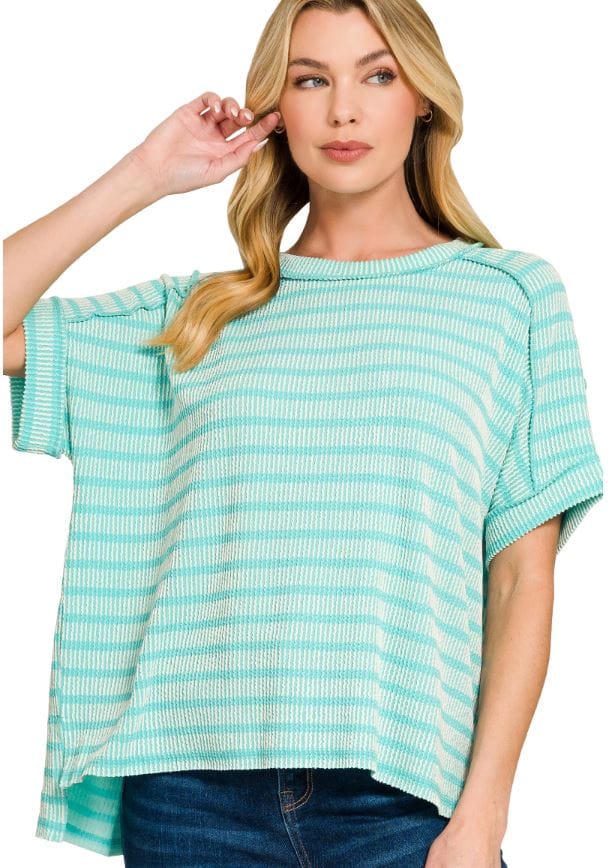 Turquoise Raised Ribbed Exposed Seam Top