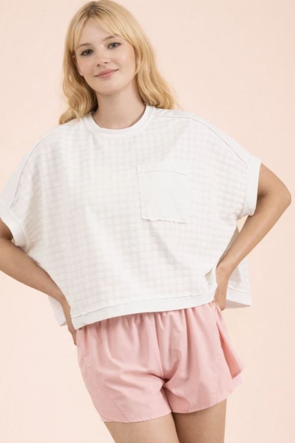 White Dolman Sleeve Textured Knit Top
