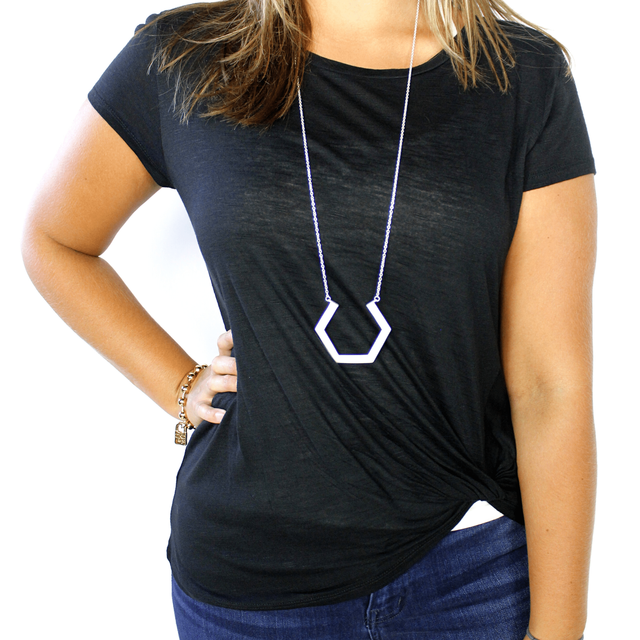 Open Hexagon Pendant Necklace