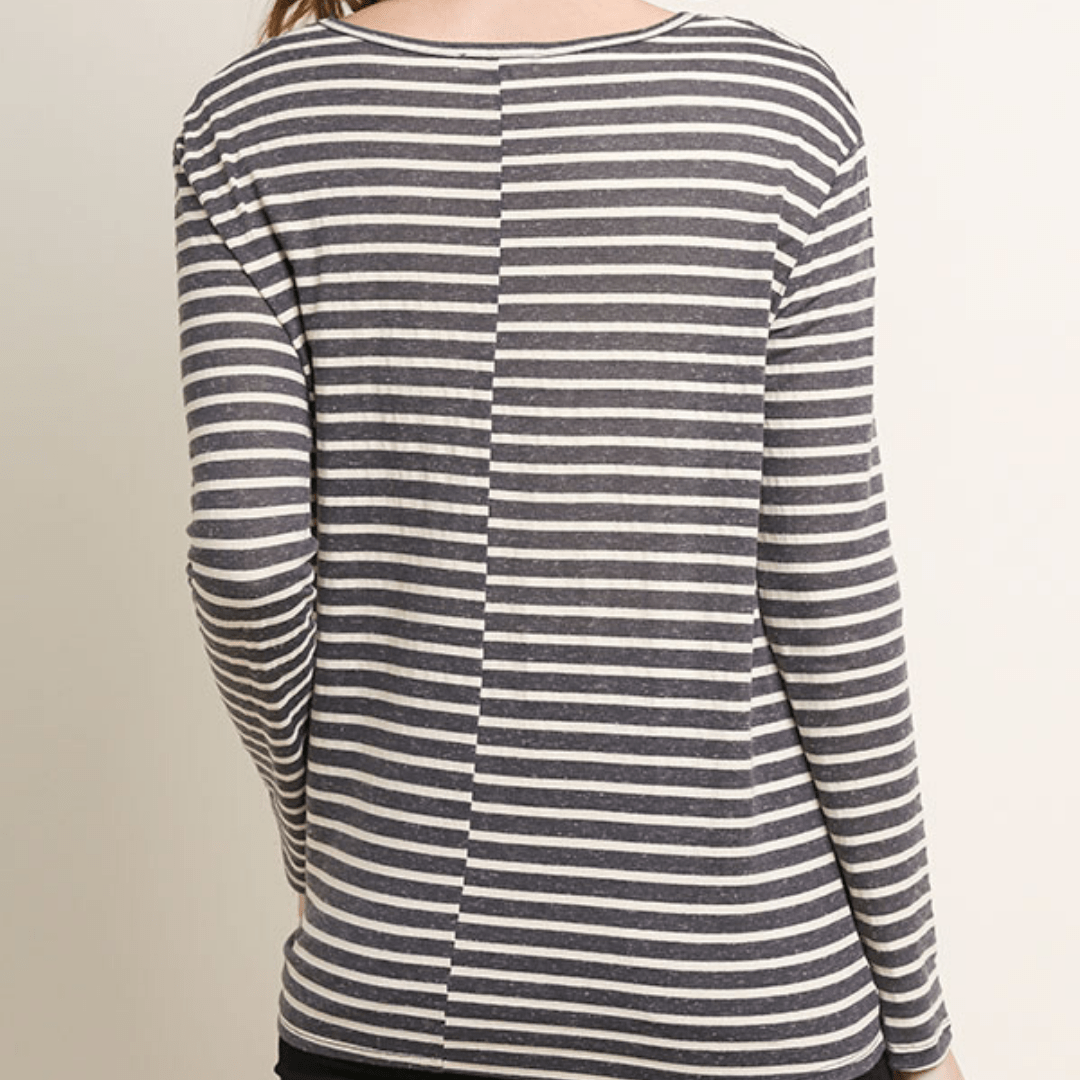 Stripe Long Sleeve Front Tie Top