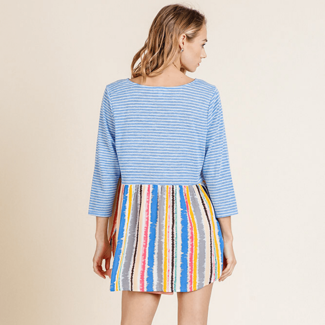 Sky Mix Stripe Babydoll Top