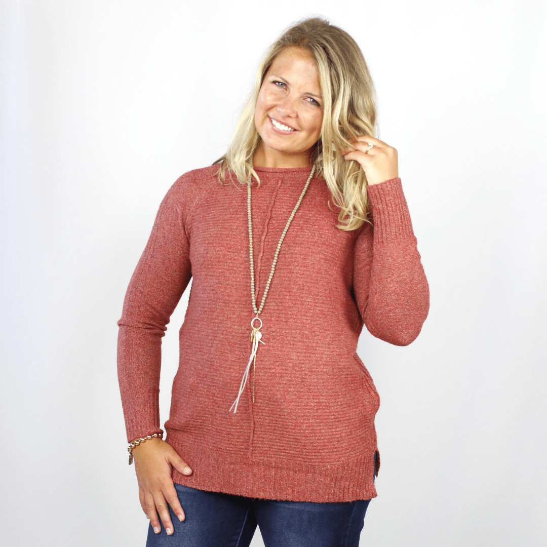 Raglan Ribbed Crew Neck Pullover