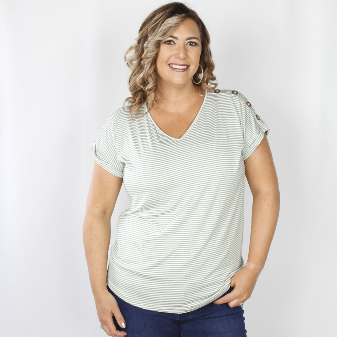 Stripe Dolman Button Top