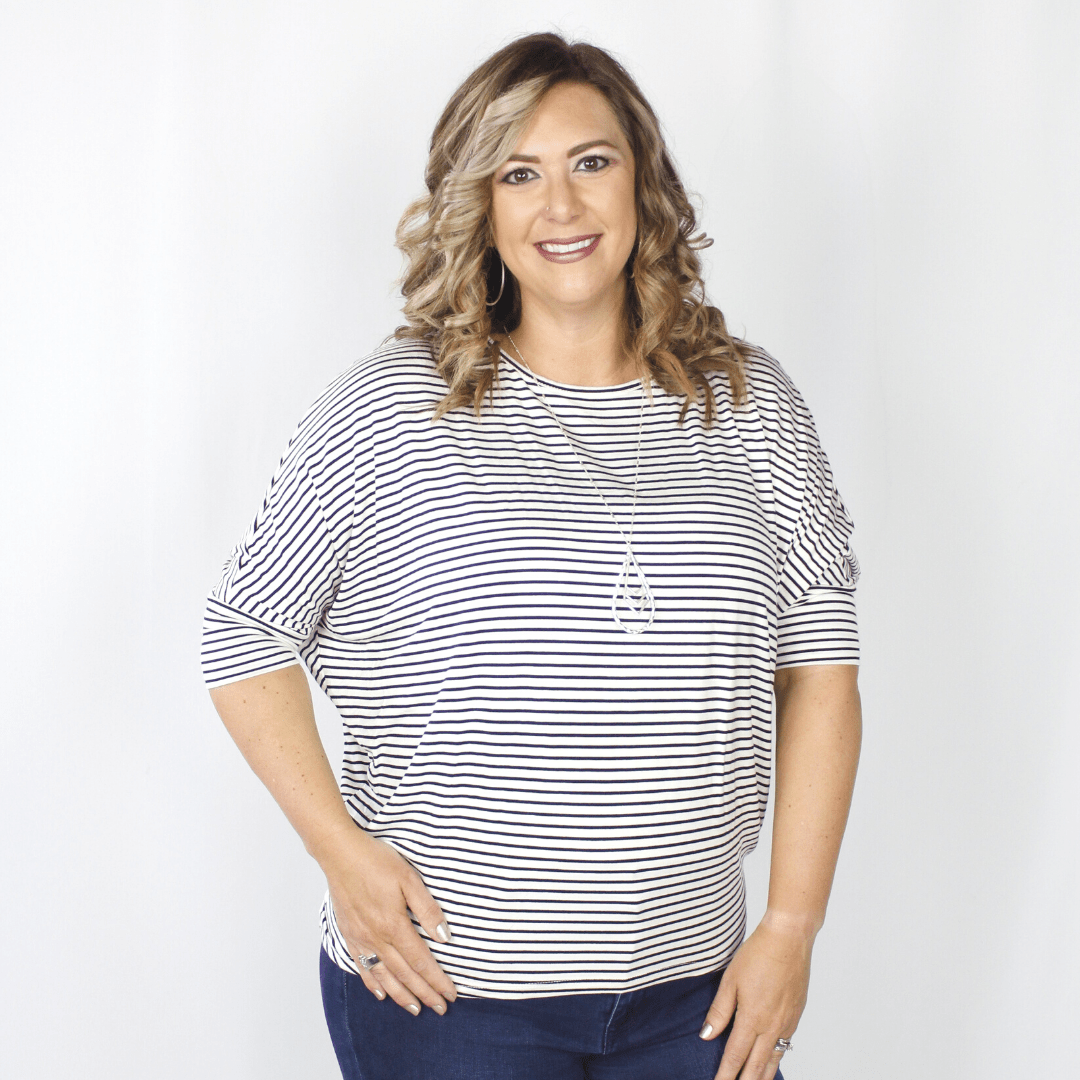 Black and white 3/4 sleeve striped shirt