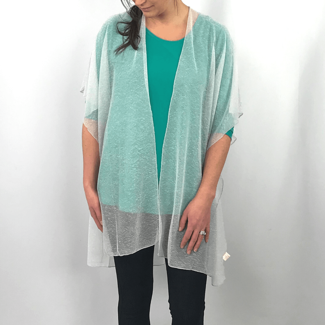 Silver Sparkle Sheer Kimono Vest