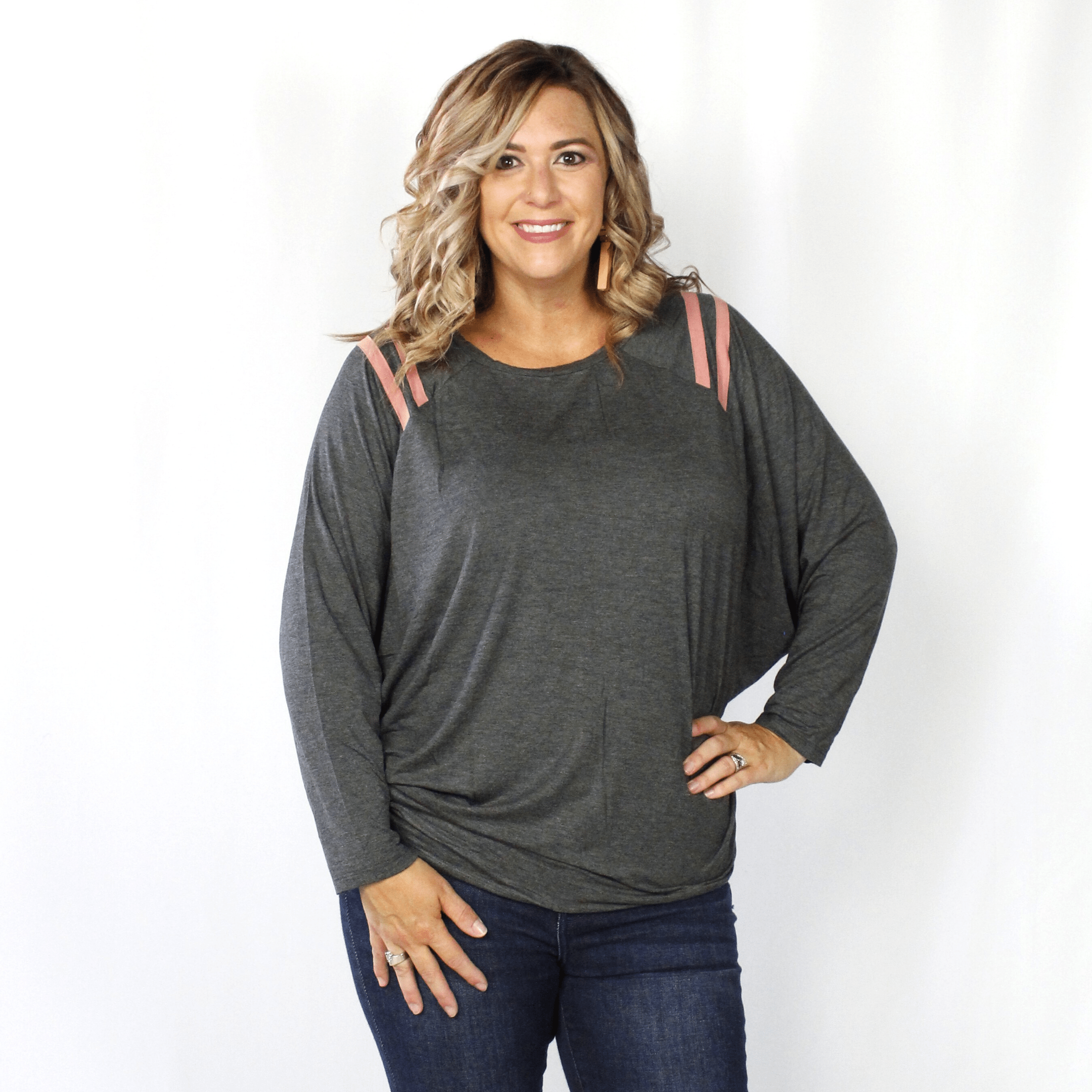 Grey Striped Shoulder Top Deal Steal 12-26-20
