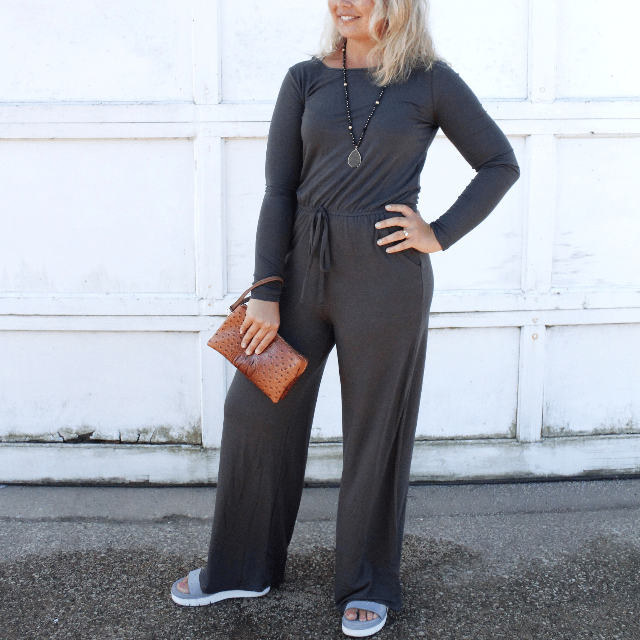 Long Sleeve Drawstring Jumpsuit