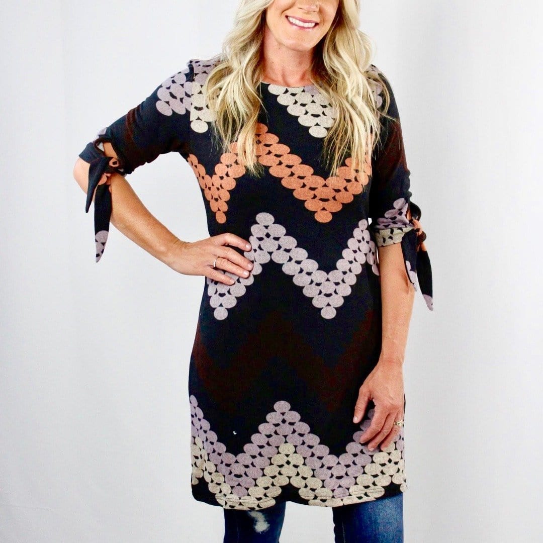 Black Dotted Tie Sleeve Dress