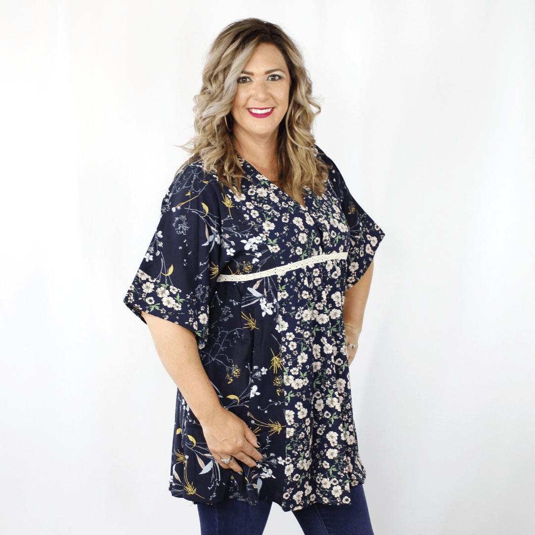 Blue floral bell sleeve dress