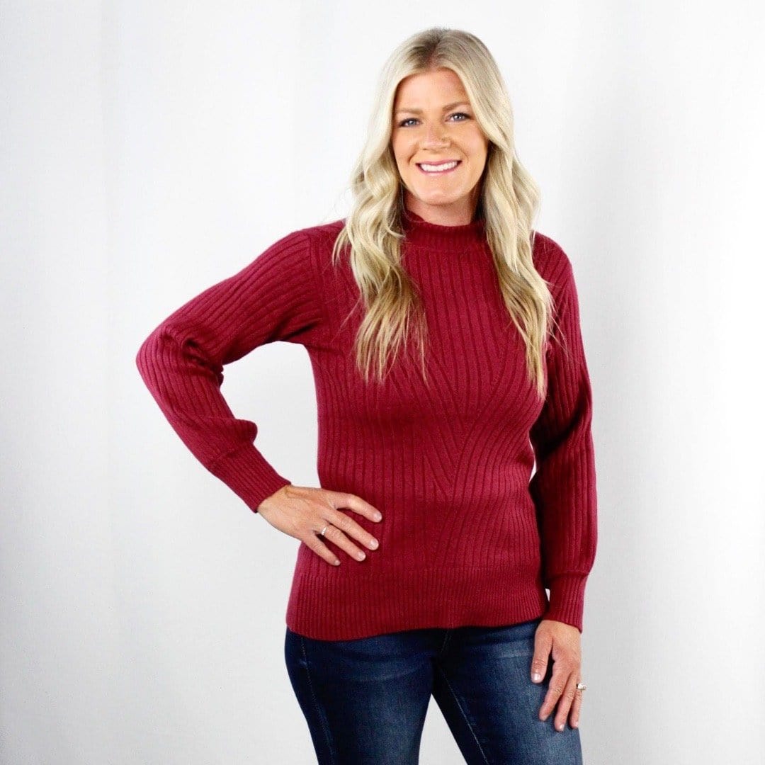 Ribbed Balloon Sleeve Pullover