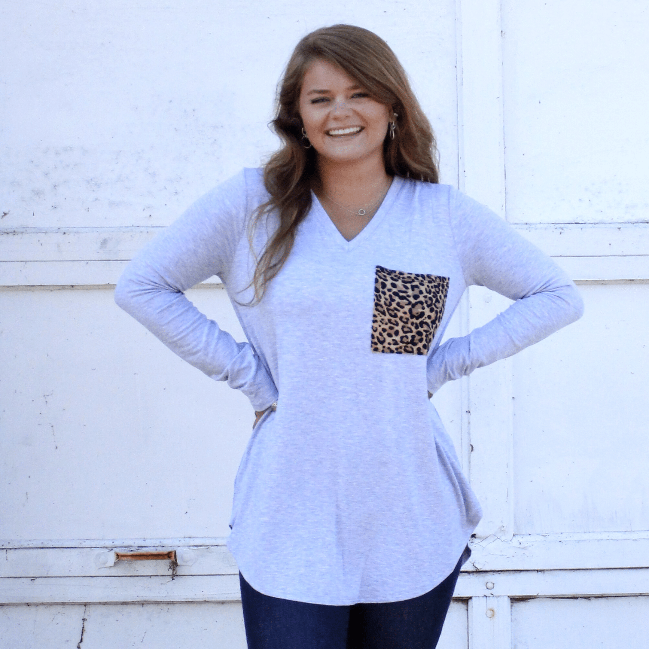 Grey Long Sleeve Animal Pocket Top