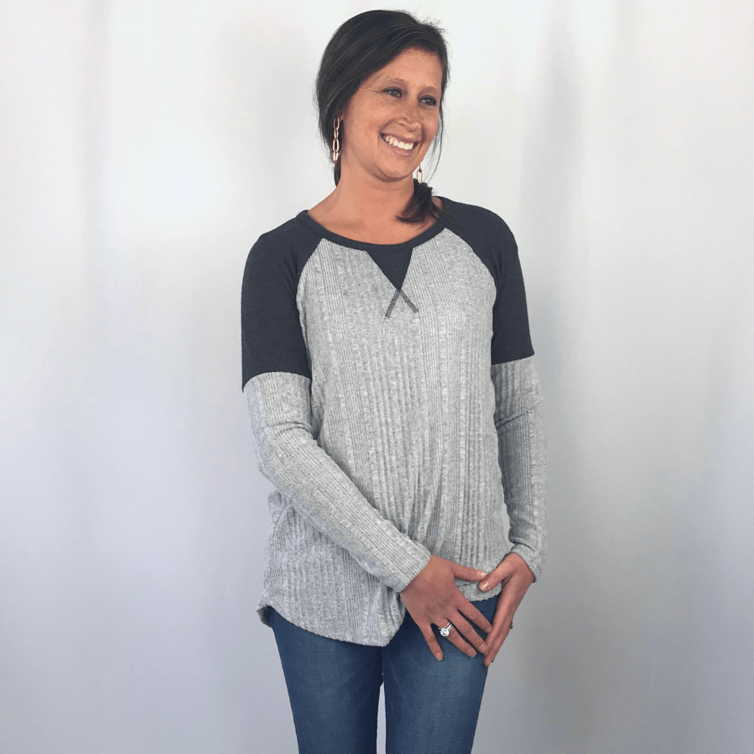 Grey Ribbed Top