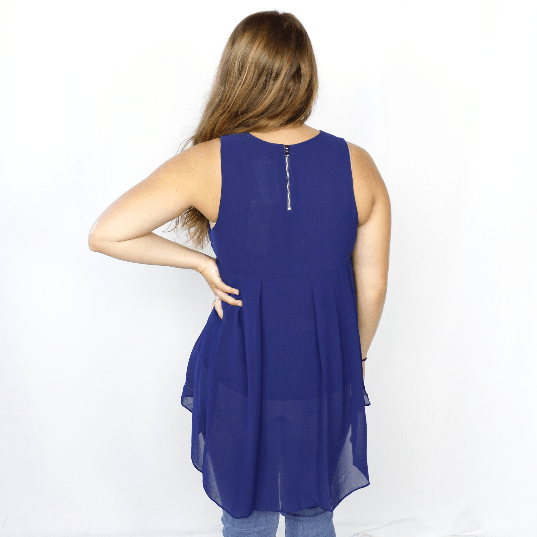 Royal dark blue high-low sleeveless tank top