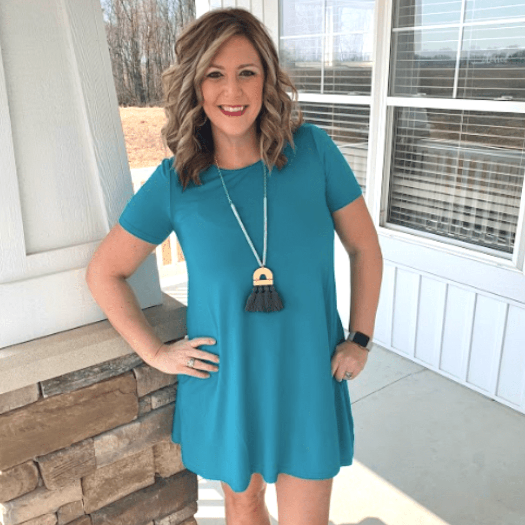 Teal Solid Knit Dress