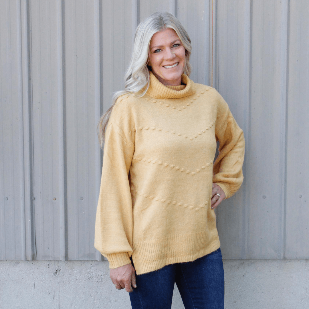 Pom Slouchy Cowl Neck Sweater
