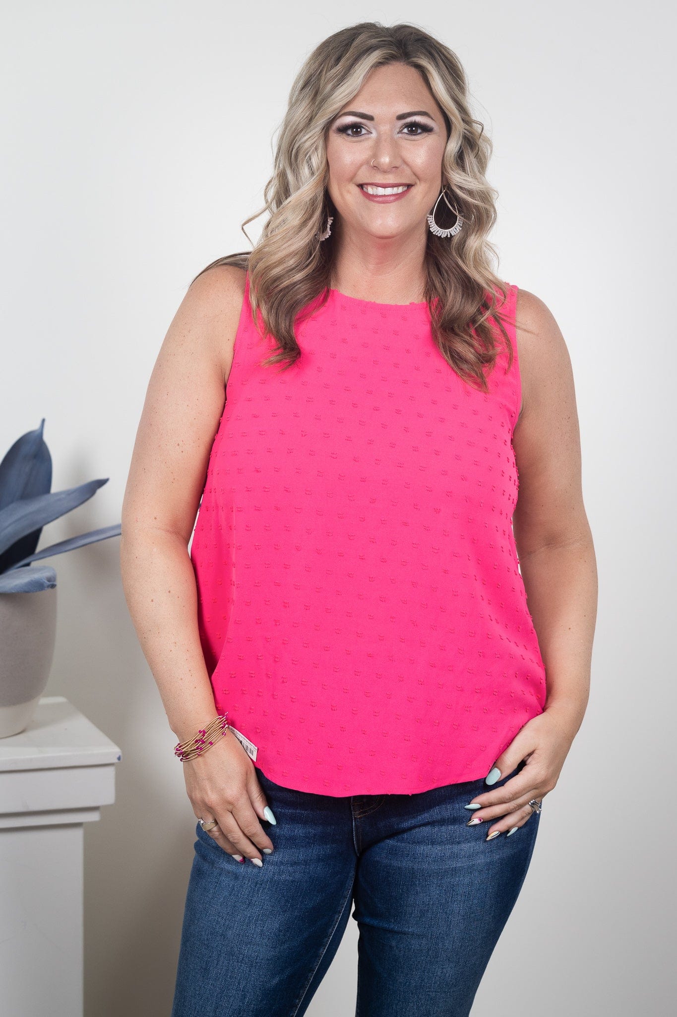 Hot Pink Swiss Dot Tank