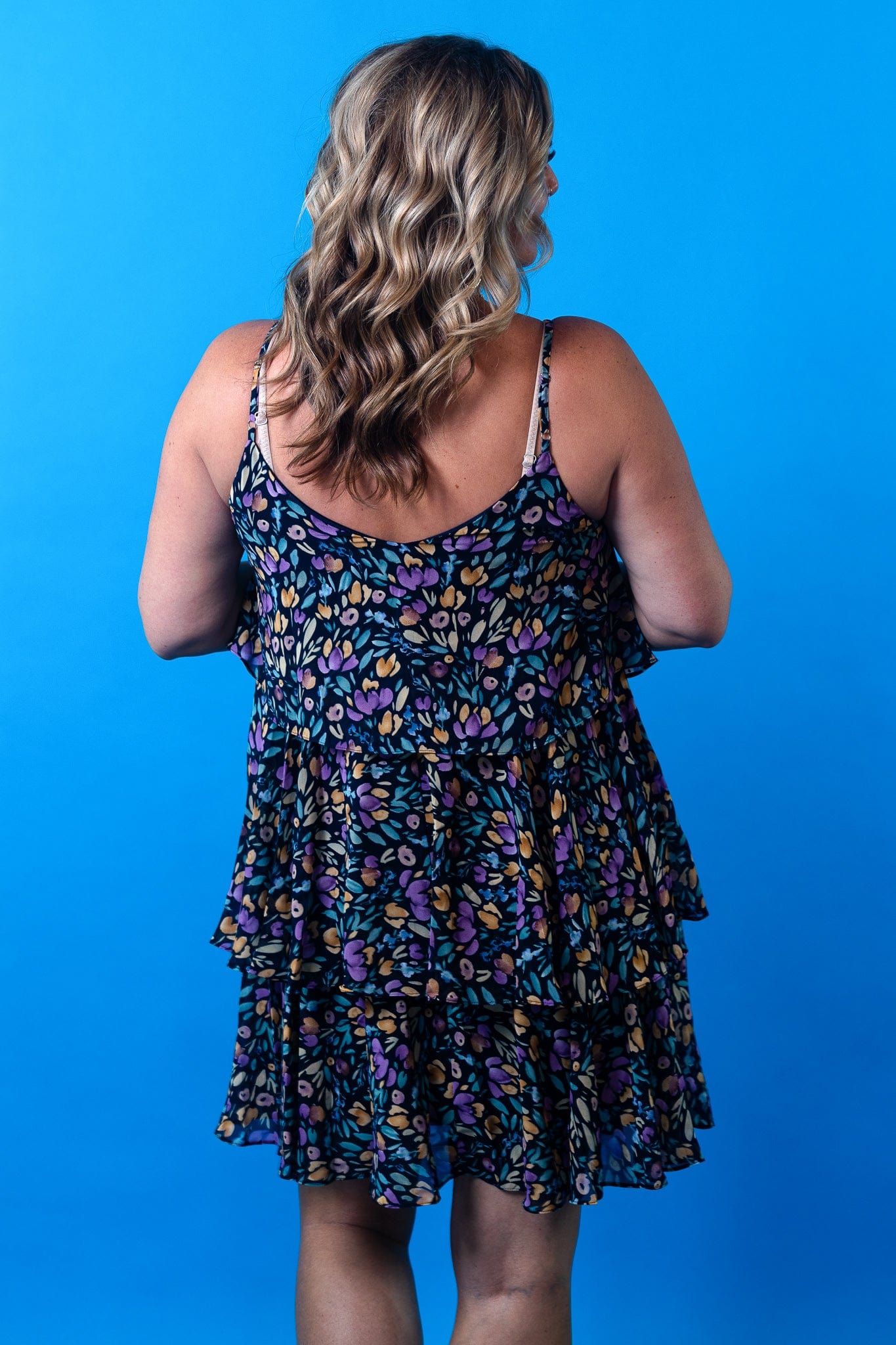 Navy Floral Tiered Dress