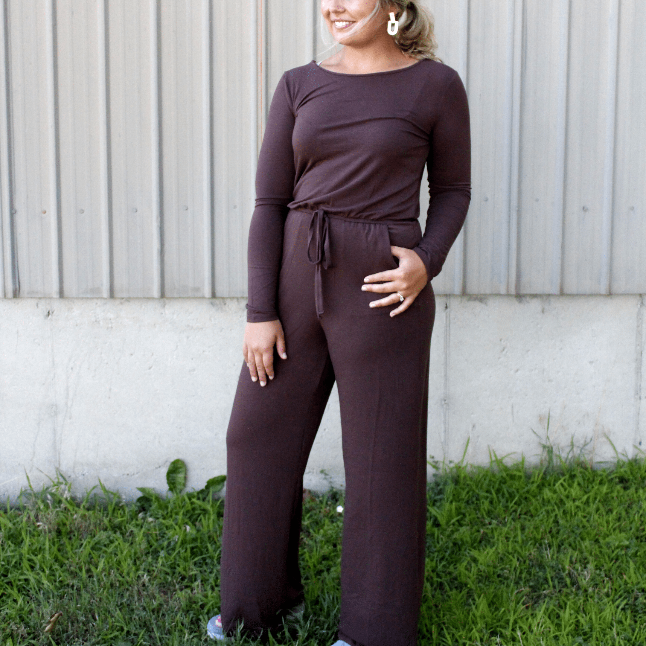 Long Sleeve Drawstring Jumpsuit