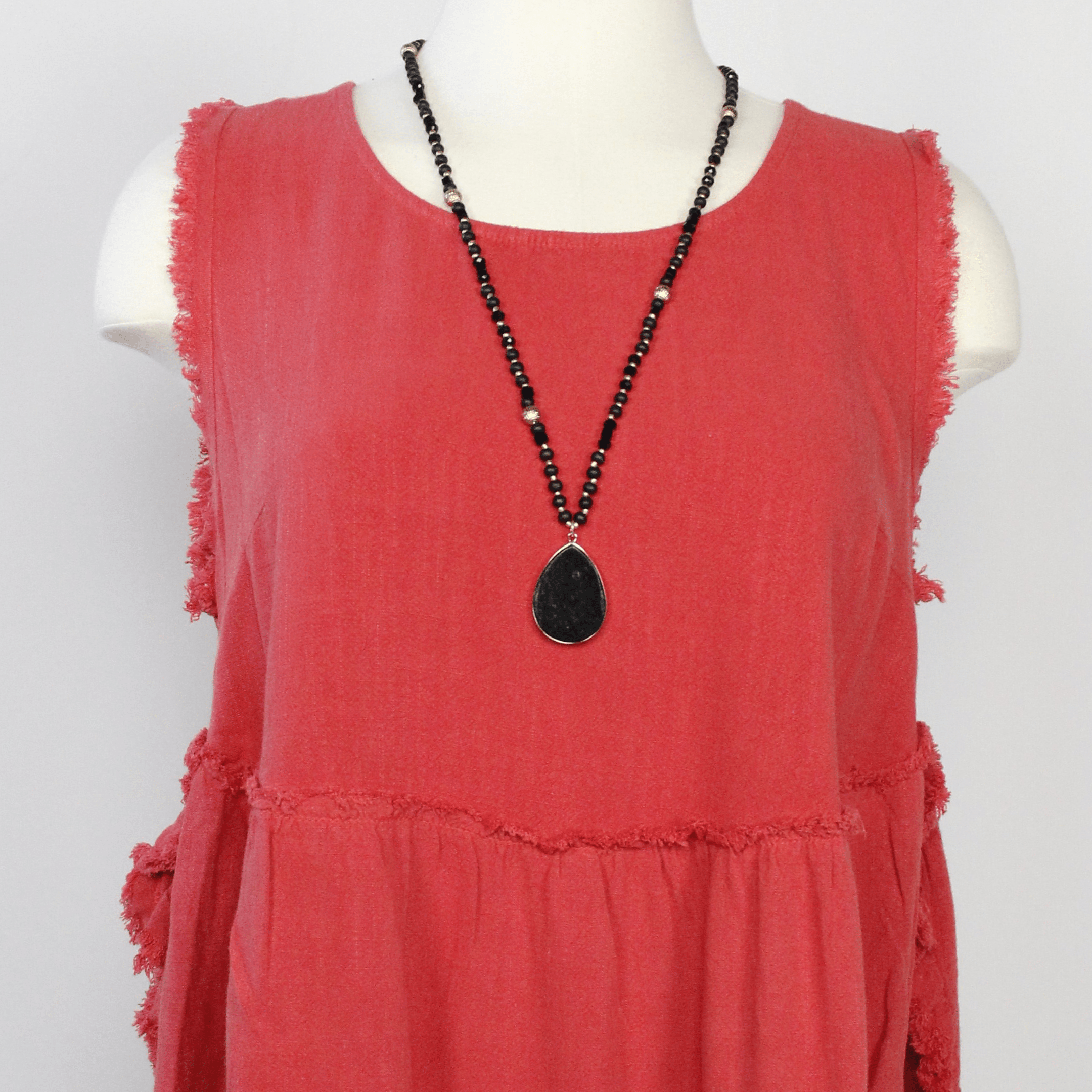 Black Beaded Pendant Necklace