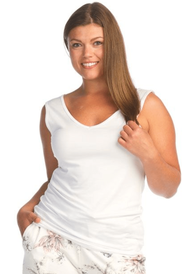 White VNeck Bamboo Knit Tank
