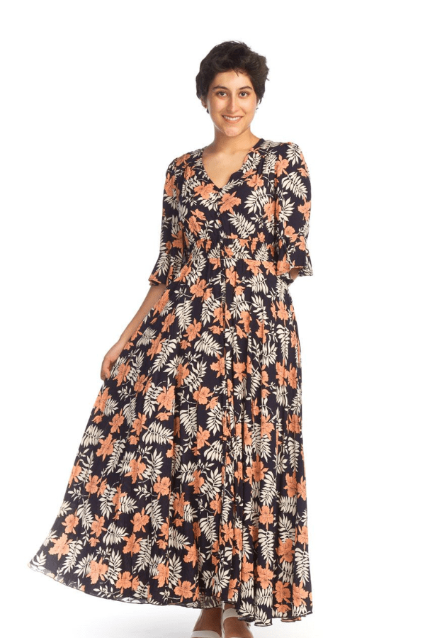 Navy Tropical Maxi Dress