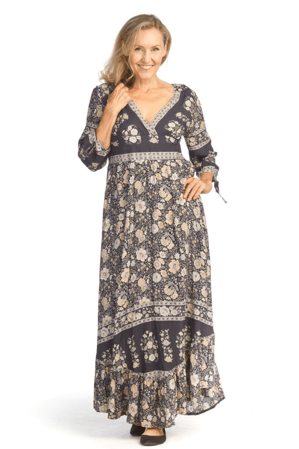 Grey Floral Empire Maxi Dress