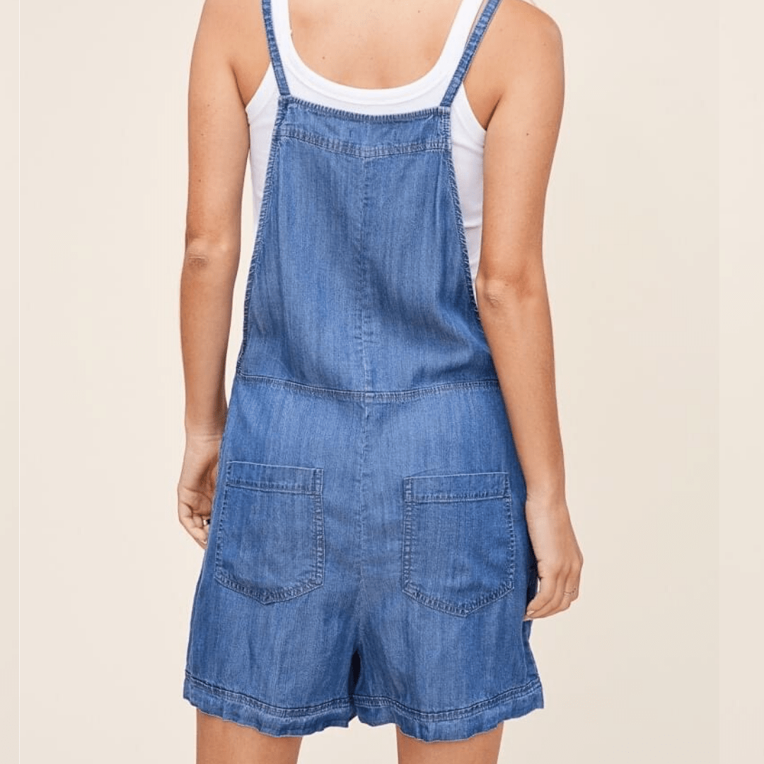 Light blue denim overall shorts