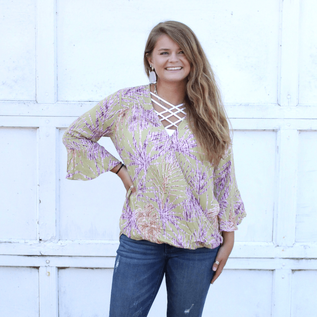 Sage Floral Wrap Top